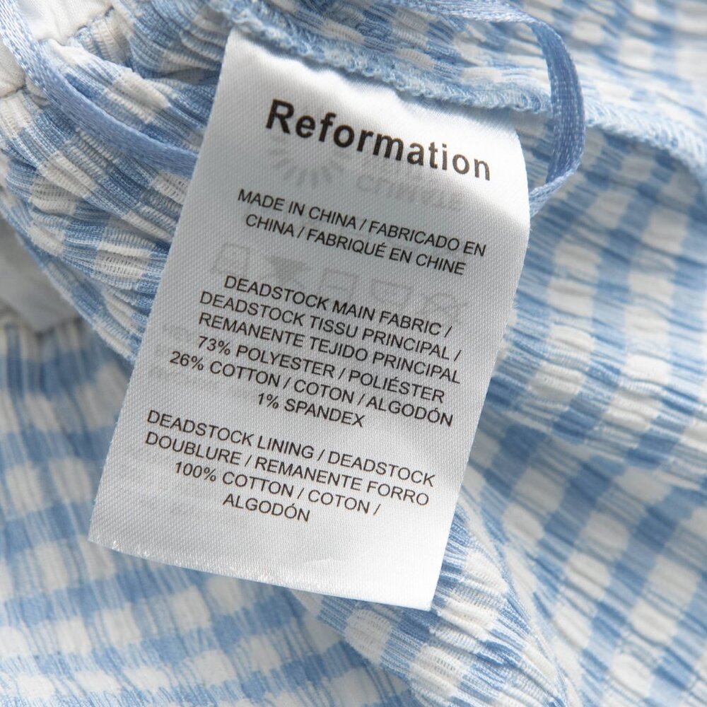 Reformation Lena Top Gingham Cropped Puff Sleeve Blouse Blue White Size 2 - Picture 5 of 7